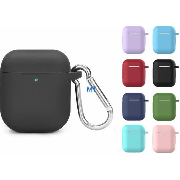 Airpods 1/2 silicone bescherm case met clip DONKER BLAUW-DARK BLUE