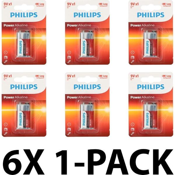 Philips 9V batterijen – Alkaline - 550 mAh - Voordeelverpakking 6 stuks