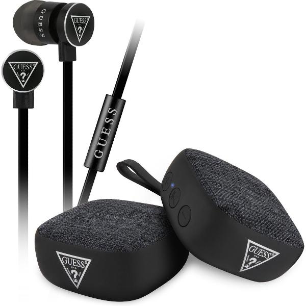 Guess bundle pack met oordopjes en bluetooth speaker - zwart