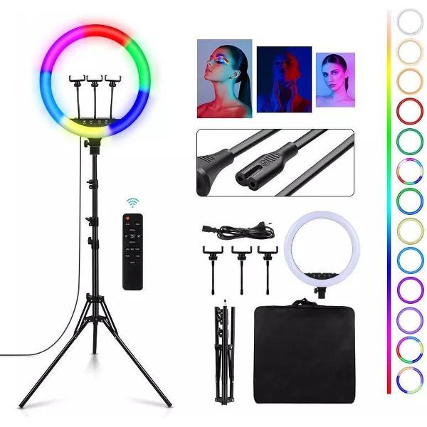 Ringlamp | Ronde lamp | Led Pro Ringlamp met statief (verstelbaar) Ring Flitser incl telefoonhouder - 45 cm/18 inch -245 cm hoog | USB | Flitser | Ring lamp | Tik Tok | Make-up light | Studiolamp