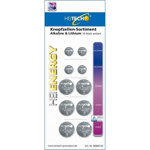 Knoopcellen 10 stuks 4x AG13 / LR44, 2x CR2025, 4x CR2032 batterijen Heitech