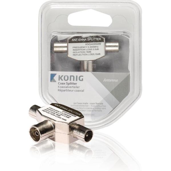 König KNS40950W Coax Splitter 2x Coax Male - Female 1 Stuk Wit
