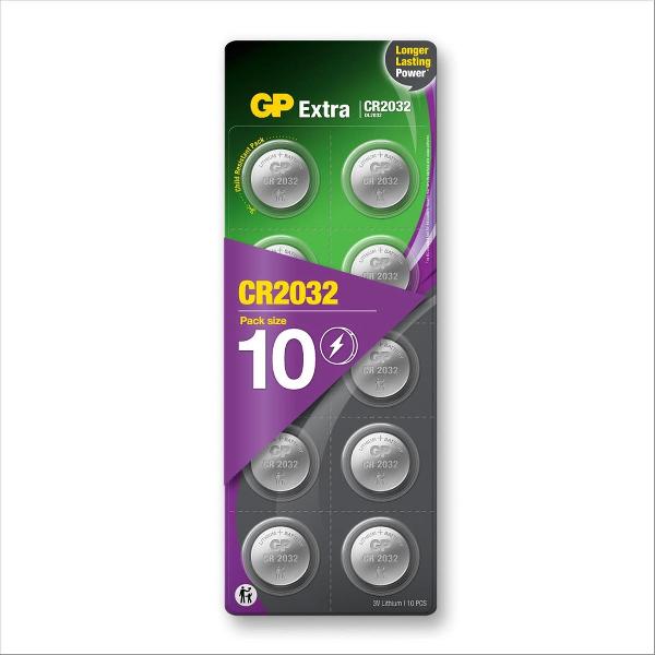 GP CR2032 Extra Lithium - batterijen CR2032 3V knoopcel batterij - 10 stuks