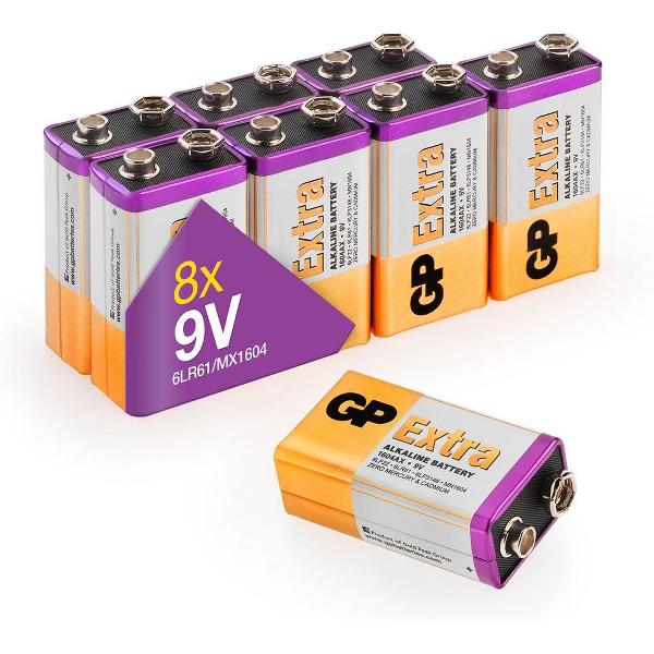 GP Extra Alkaline batterijen 9V batterij 9 volt batterij 6LR61 - 8 stuks