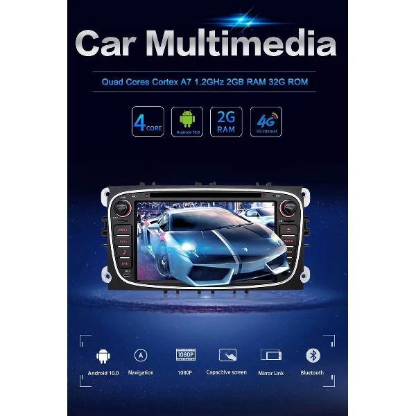 Ford Focus S-Max Mondeo Galaxy C-Max Kuga Android 10 navigatie DVD speler Bluetooth USB WiFi Zwart