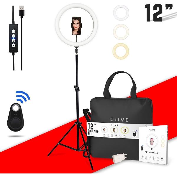 GIIVE – 12 Inch LED Ringlamp Statief set PRO – Professionele set met opbergtas – Fotostudio – Salons – Beauty Lamp – Vlog
