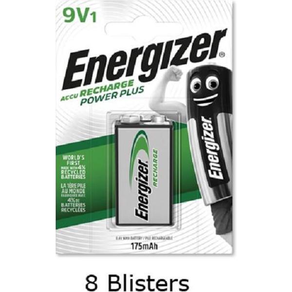 8 stuks (8 blisters a 1 stuk) Energizer 9V batterij oplaadbaar 175 mAh HR22 Rechargeable