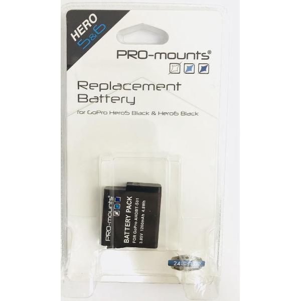 PRO-mounts GoPro Hero5, 6 & 7 batterij + GRATIS Rugzak