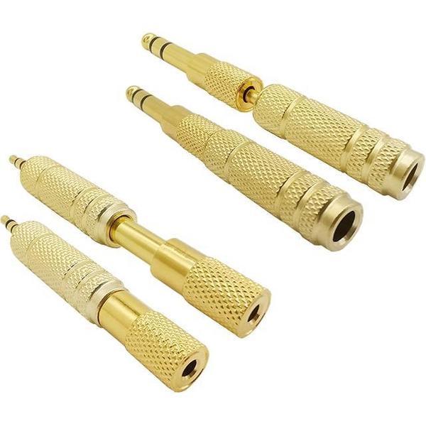 Stereo Audio Adapter Connector Set | 3.5mm Jack Naar 6.35mm Verloop Plug Set | 4 Stuks | Gold-Plated | AUX converter