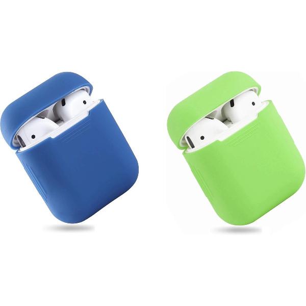 Bescherm Hoesje Cover SET 2 STUKS voor Apple AirPods Case -Donker blauw en lime green