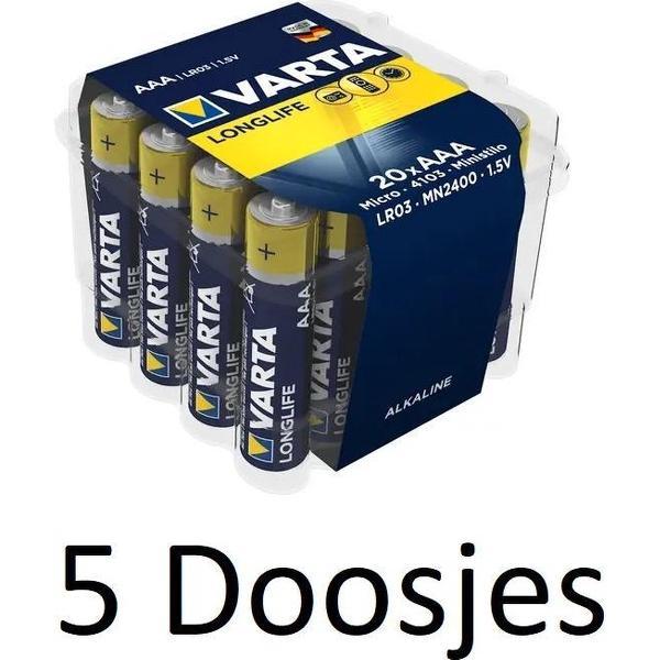 100 stuks (5 doosjes a 20 st) Varta Longlife AAA Alkeline Batterijen