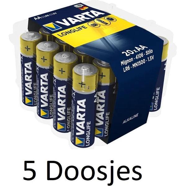 100 stuks (5 doosjes a 20 st) Varta Longlife AA Alkeline Batterijen