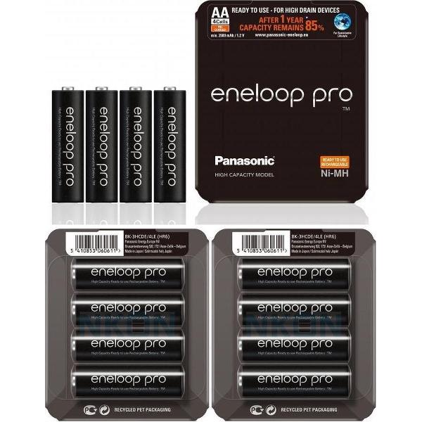 Panasonic eneloop PRO Sliding AA R6 2550mAh 1.2V Oplaadbare Batterij - 12 Stuks (3 Blisters a 4St)