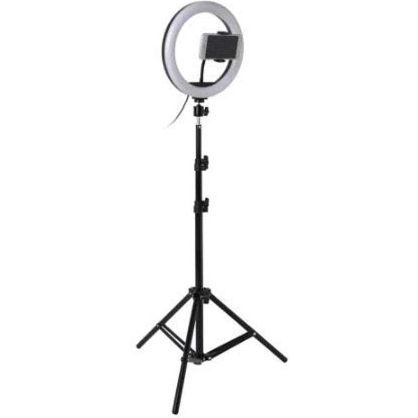 Ringlamp met statief - 26 cm / 10 inch - 192 cm hoog - Selfielamp - Ringflitser - Inclusief Statief ( verstelbaar) - Inclusief telefoonhouder - USB aansluiting - Vlog - YouTube - Make up lamp - Studiolamp - Zwenkkop - Wit licht - Geel licht - Dimbaar