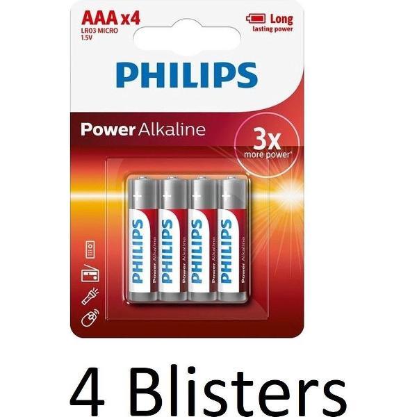 16 Stuks (4 Blisters a 4 st) Philips Power Alkaline AAA/LR03