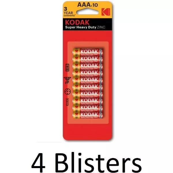 40 Stuks(4 Blisters a 10 st) Kodak ZINC super heavy duty AAA