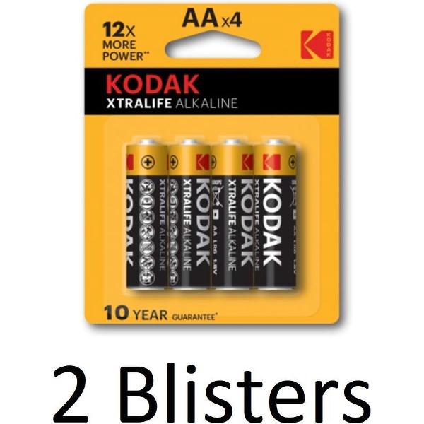 8 Stuks (2 Blisters a 4 st) Kodak Xtralife AA Alkaline Batterijen
