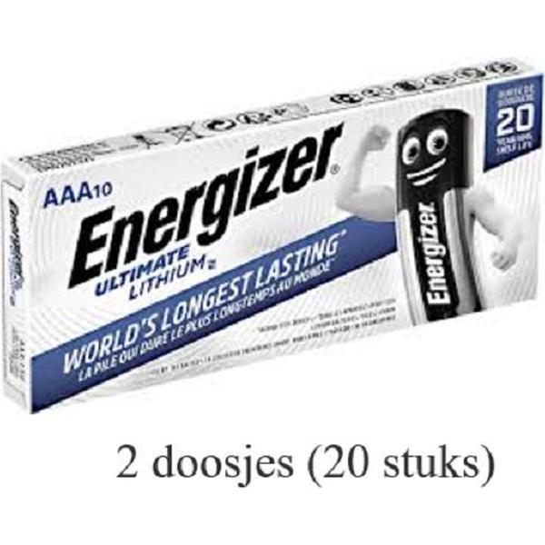 20 stuks (2 doosjes a 10 stuks) Energizer AAA Ultimate Lithium L92/LR03 1.5V 1250mAh