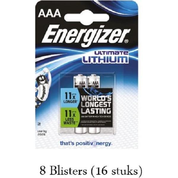 16 stuks (8 blisters a 2 stuks) Energizer AAA Ultimate Lithium 1.5V Micro LR03/FR3