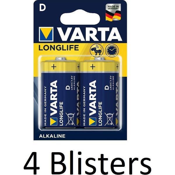 8 Stuks (4 Blisters a 2 st) Varta Longlife Alkaline D Batterijen