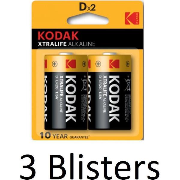 6 Stuks (3 Blisters a 2 st) Kodak XTRALIFE alkaline D