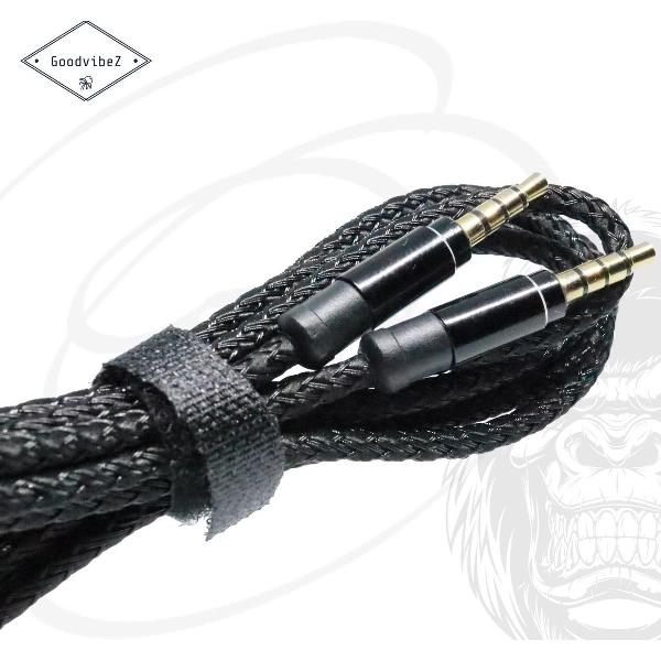 Audio Kabel 3.5mm Jack 1.5M | Verstevigd Nylon Gewoven AUX Koppel/verlengkabel | voor Auto Mobiel MP3-Speler Koptelefoon Speaker Mixer Headset | Zwart