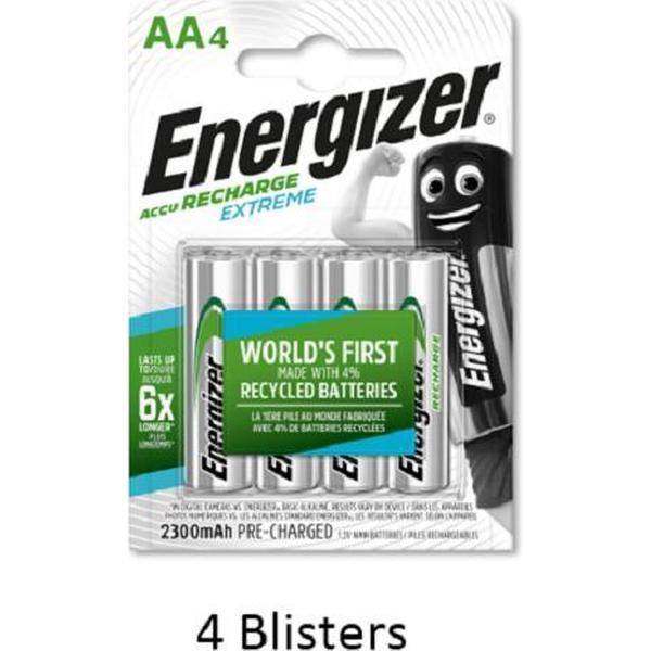 16 stuks (4 blisters a 4 stuks) Energizer Rechargeable AA 2300 mah Extreme Oplaadbaar