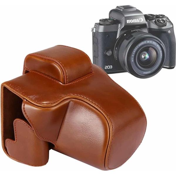 Full Body Camera PU lederen tas tas met riem voor Canon EOS M5 (bruin)