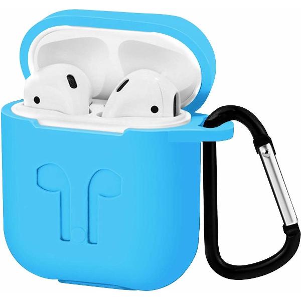 Apple Airpods Hoesje - Siliconen Airpods Hoes met Karabijnhaak - Case voor Airpods 1/2 - Licht Blauw