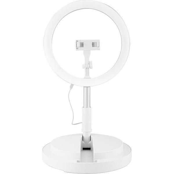 Avanca Selfie Ring Light Stand – Ringlamp met statief – Perfecte belichting voor Selfies, Video’s en TikTok – 3 lichtstanden - Inklapbaar - Wit