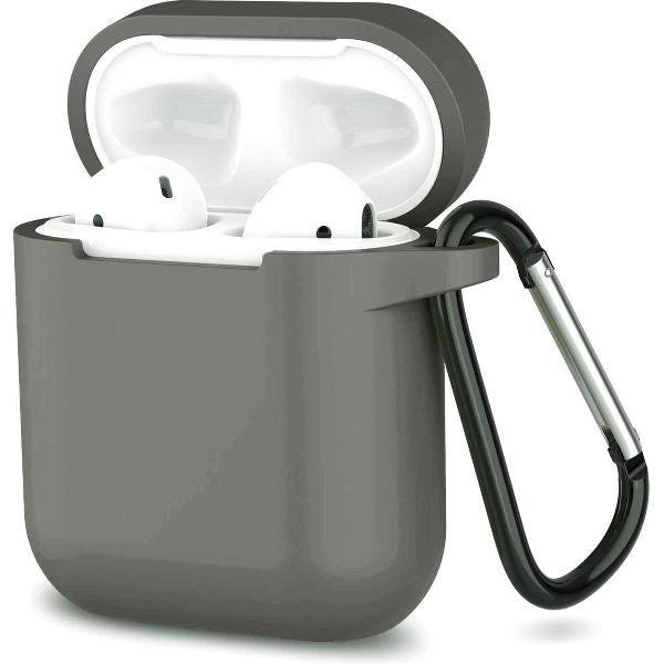 Apple Airpods 1 en 2 ultra dunne siliconen cover - Hoesje - extra dunne Apple Airpods siliconen cover met sleutelhanger - Antraciet / Grijs