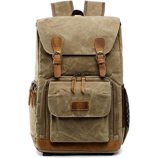 Batik Canvas Waterdichte Fotografie Tas Outdoor Slijtvaste Grote Camera Foto Rugzak Mannen voor Nikon / Canon / Sony / Fujifilm (Kaki)