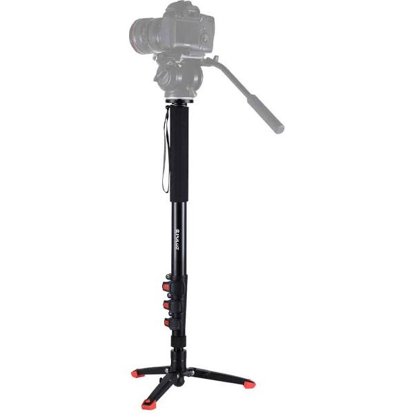 PULUZ Viertraps telescoperende aluminium-magnesiumlegering Zelfstaande monopod met steunbasisbeugel