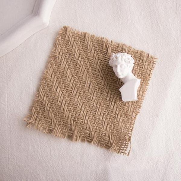 10 STKS 12x12 cm Gescheurde Randen Vintage Grof Jute Geurkaars Onderzetter Fotografie Decoratie Props (Visgraat)