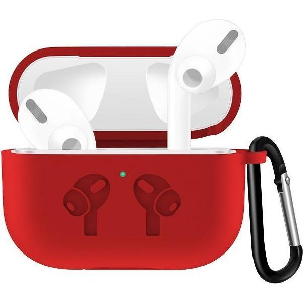 AirPods hoesje van By Qubix - AirPods Pro siliconen hoesje met karabiner haak - Rood