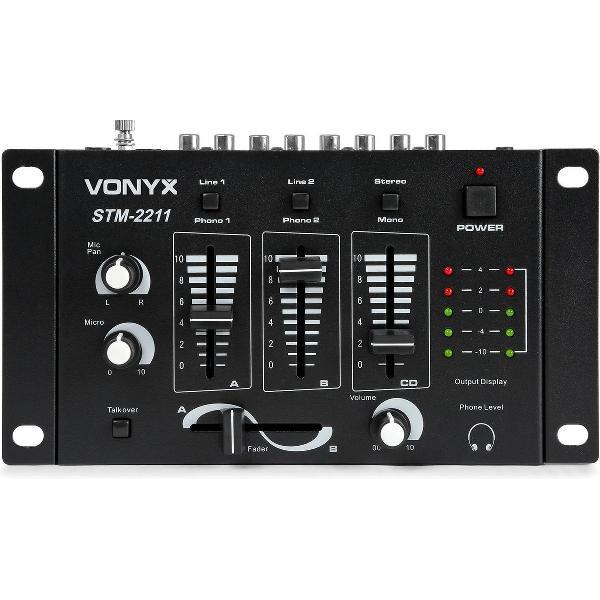 Mengpaneel - Vonyx STM-2211B 4-kanaals mengpaneel met 3x lijningang + microfoon ingang - Zwart