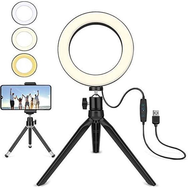 TribeTek LED Ringlamp met Statief - Ring Lamp - Ringlamp met Telefoon standaard - Ringlight - 3 Licht niveaus - Ringflitser met USB aansluiting - Tik Tok - Video’s/Make-up Licht