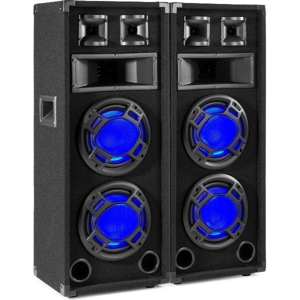 Speakerset - Set van 2 Fenton BS208 speakers met 8 woofers, ritmische disco LED's en 600W max. per speaker - Zwart
