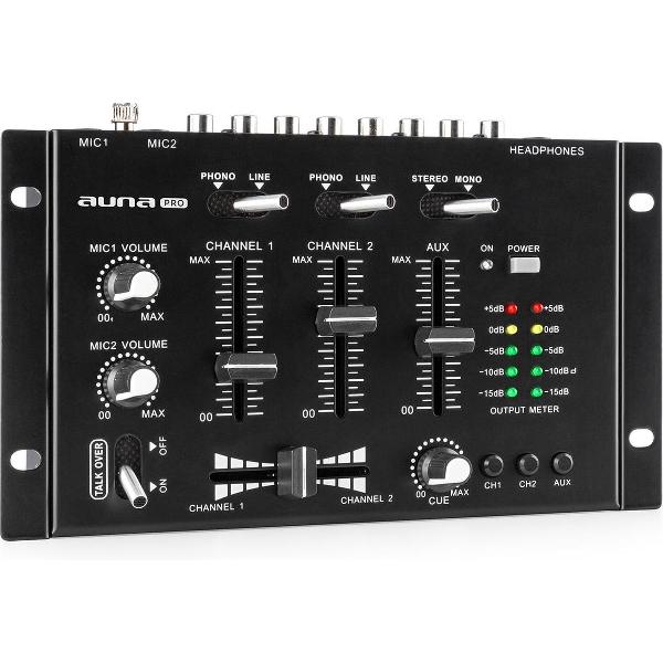 auna TMX-2211 MKII DJ mixer - mengpaneel voor het mengen van 2 of 3 kanalen - phono-voorversterker - talkover functie - rack-inbouw