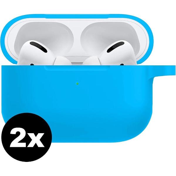 Hoes Voor Apple AirPods Pro Case Siliconen Hoesje - Licht Blauw - 2 PACK