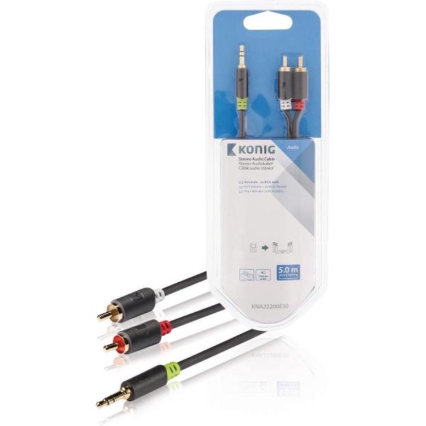 Stereo audio cable 3.5 mm male - 2x RCA male 5.00 m grey