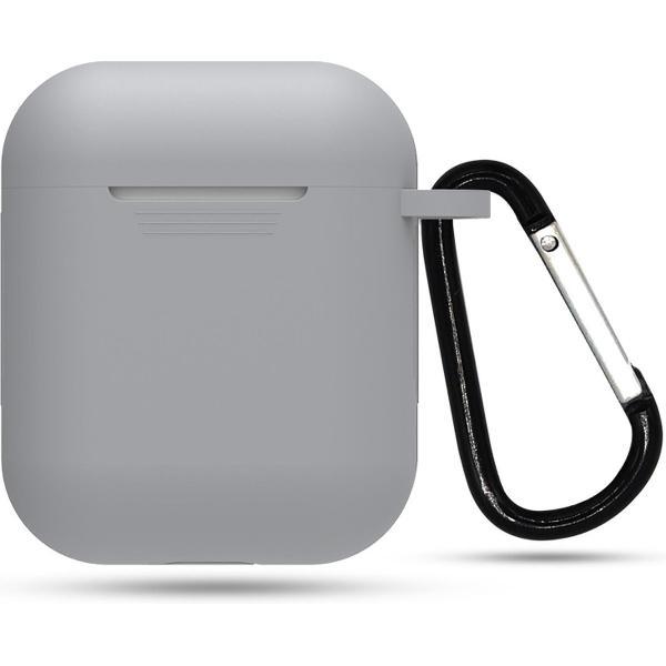 Siliconen Case Voor Apple AirPods - Hoesje Met Haak - Airpod Accessoire (Grijs)