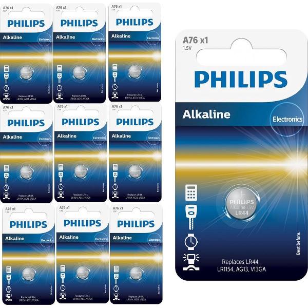 10 Stuks - Philips LR44/76A 1.5v Alkaline knoopcel batterij