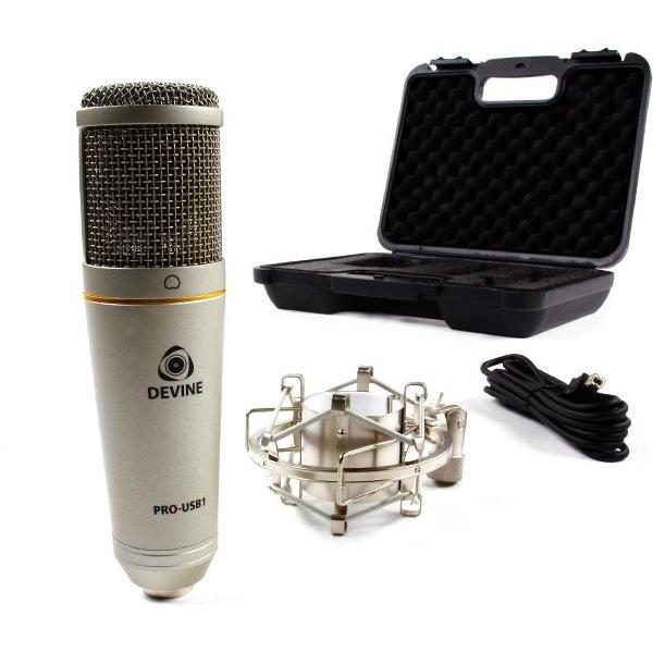 De Devine Pro-USB1 microfoon is ideaal voor diegene die vocalen of instrumenten wenst op te nemen met een enkele microfoon, zonder vast te zitten aan een boel extra randapparatuur. Plug and play, geleverd met shockmount!