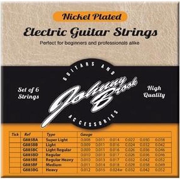 Set van 6 Nickel Plated Stalen Elektrische Gitaar Snaren - Gauge Light/Regular