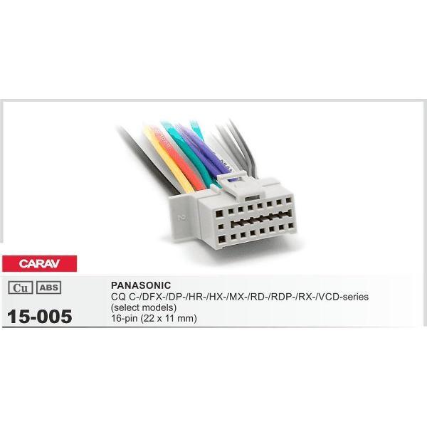 auto radio aansluitkabel / verloopkabel geschikt voor PANASONIC CQ C-/DFX-/DP-/HR-/HX-/MX-/RD-/RDP-/RX-/VCD-series (select models) 16-pin(22x11mm) Audiovolt 15-005