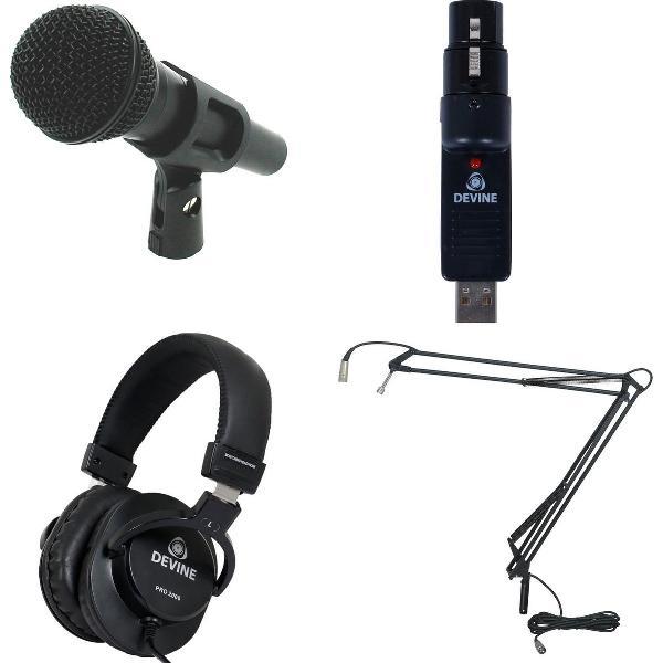 Met de DM 58 microfoon en MicCon XLR converter van Devine heb je een gouden combinatie te pakken. Je sluit deze zang microfoon namelijk direct aan op je PC of Mac, zonder mixer! Inclusief bureau arm en koptelefoon.