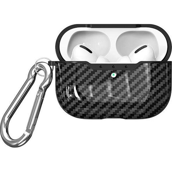 Trend24 - Airpods Pro Carbon Beschermhoes - Cover / Case - Geschikt voor Draadloos opladen - Zwart