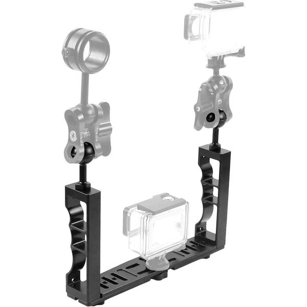 PULUZ Verstelbare Duik Dual Handbediende CNC Aluminium Lamparm Houder voor Duiken Onderwater Fotografie Systeem