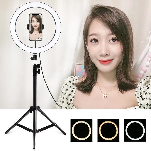 PULUZ 1,1 m statiefbevestiging + 11,8 inch 30 cm USB 3 modi Dimbare LED-ring Vloggen Videolicht Live uitzendingskits met koude schoen Statief Balhoofd & telefoonklem (zwart)